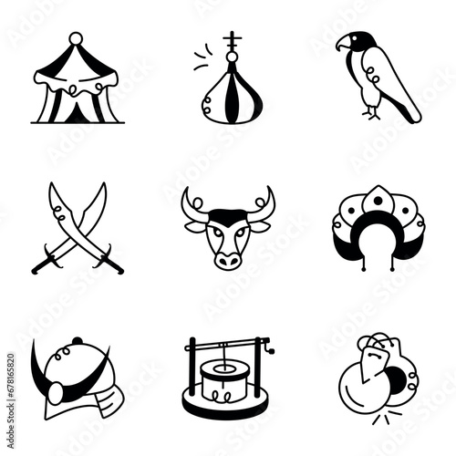 Set of Culture Hand Drawn Icons 

