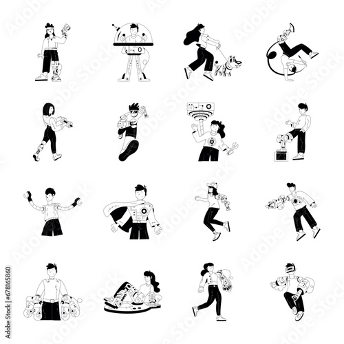 Pack of Robotic Persons Glyph Illustrations 

