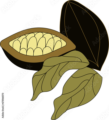 Icono de planta y fruto de cacao, chocolate mexicano. tradicional, para elaborar bebida ancestral México prehispánico