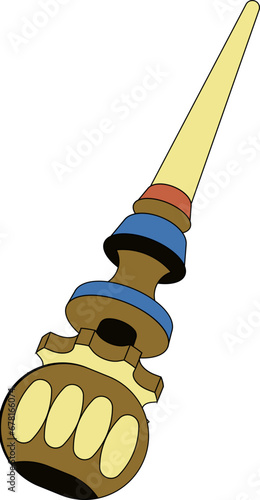 Icono del molinillo para batir chocolate caliente mexicano. Bebida tradicional. Planta de cacao. Objeto México prehispánico