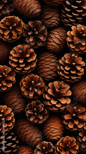 Pine cones seamless pattern. Top view.