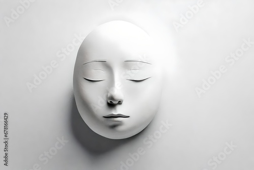 Generate a minimalist white clay face, focusing on simplicity and purity of form