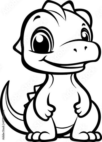 Cute little dinosaur silhouette icon in black color. Vector template.