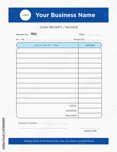 Cash Receipt Design Template, NCR Book Vector Template, Bill Book, Cash Memo Bill, Computerized Bill Print Ready File Format.