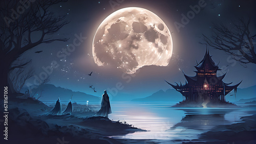 halloween night landscape with moon © DesignDynamo