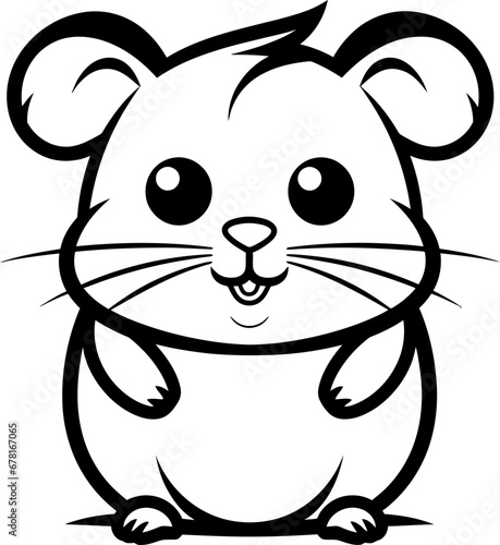 Cute little hamster silhouette icon in black color. Vector template for tattoo or laser cutting.
