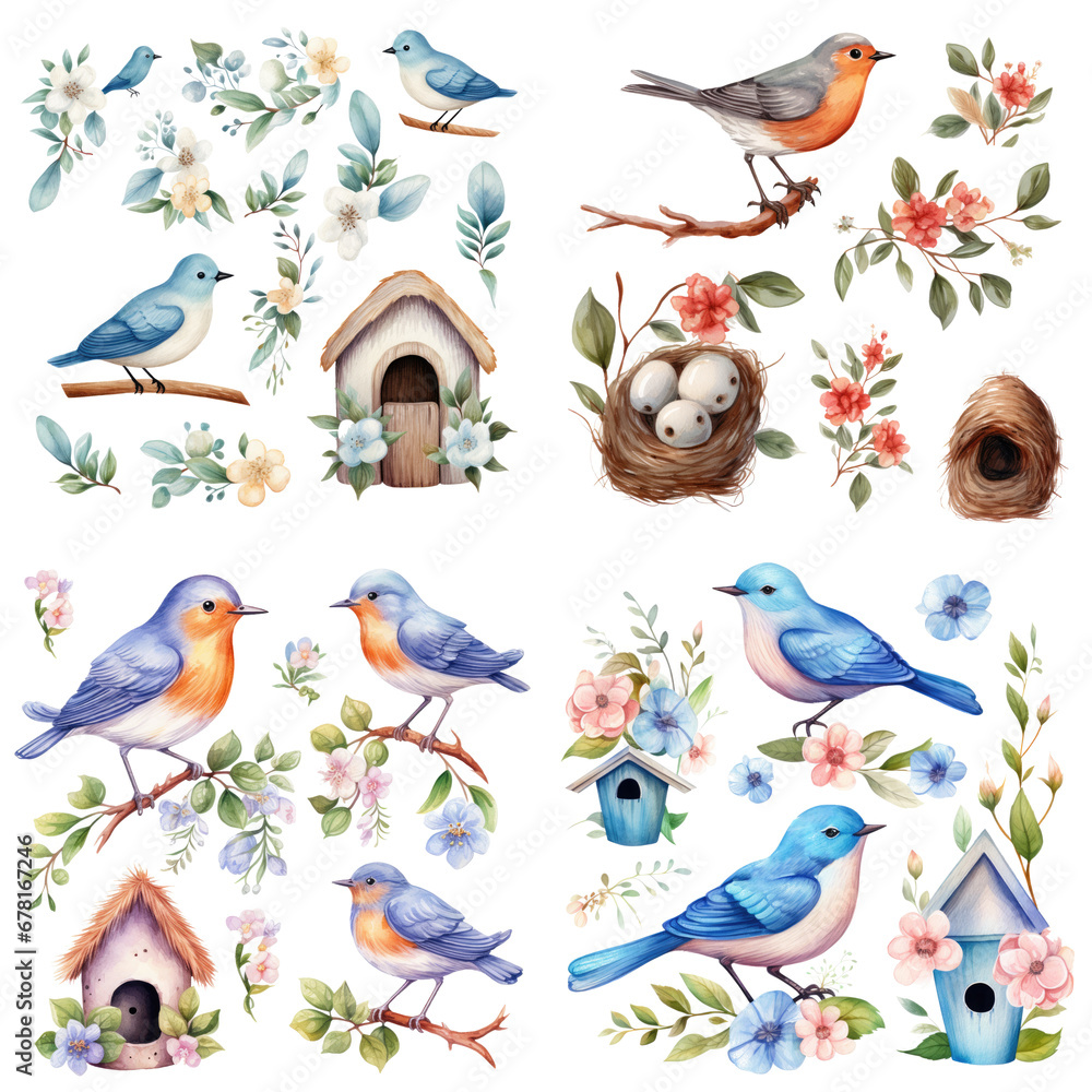 Fototapeta premium set of dove bird watercolor hand draw with isolated transparent background.