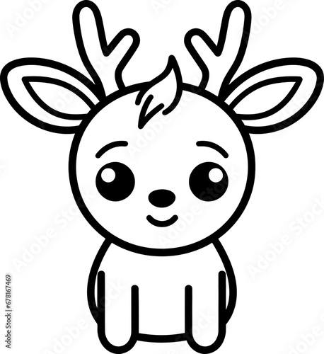 Cute little reindeer silhouette icon in black color. Vector template.