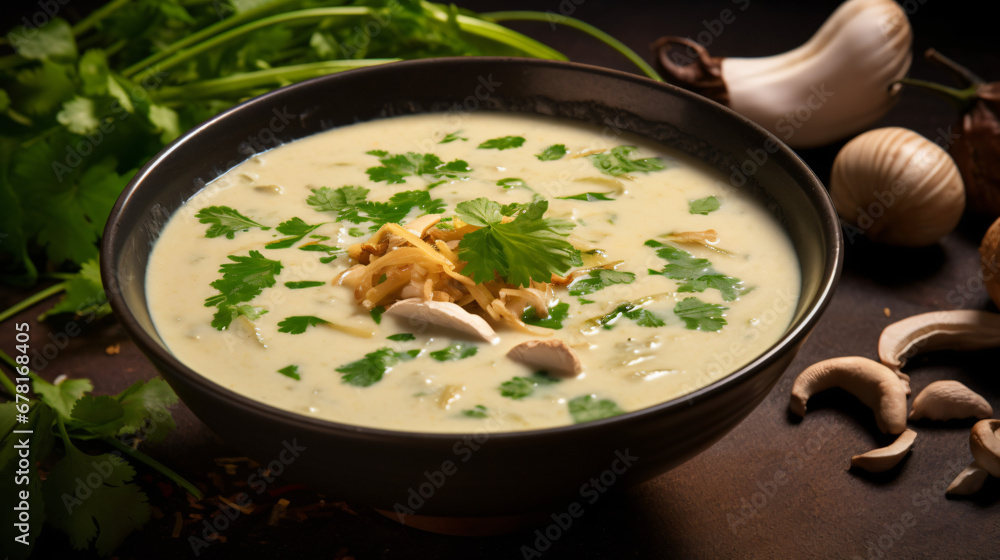Thai soup with coconut and chicken