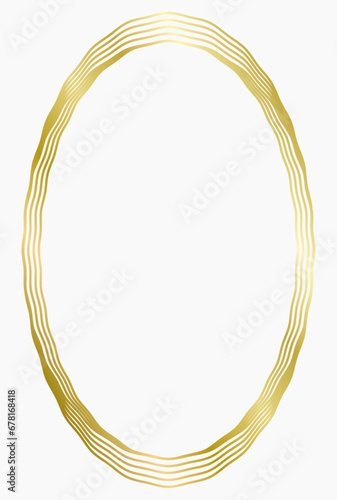 Golden metal oval frame isolated on white. Vector frame for photo. Frame for text, certificate, pictures, diploma. Wavy frame. Gold, luxury