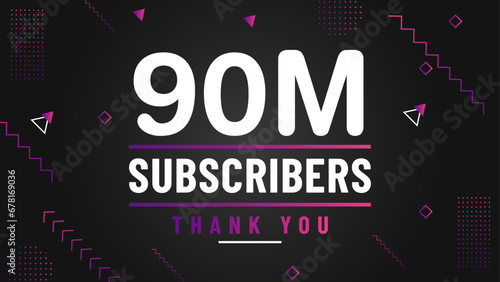 Thank you 90 million subscriber congratulation template banner. 90 million celebration subscribers template for social media