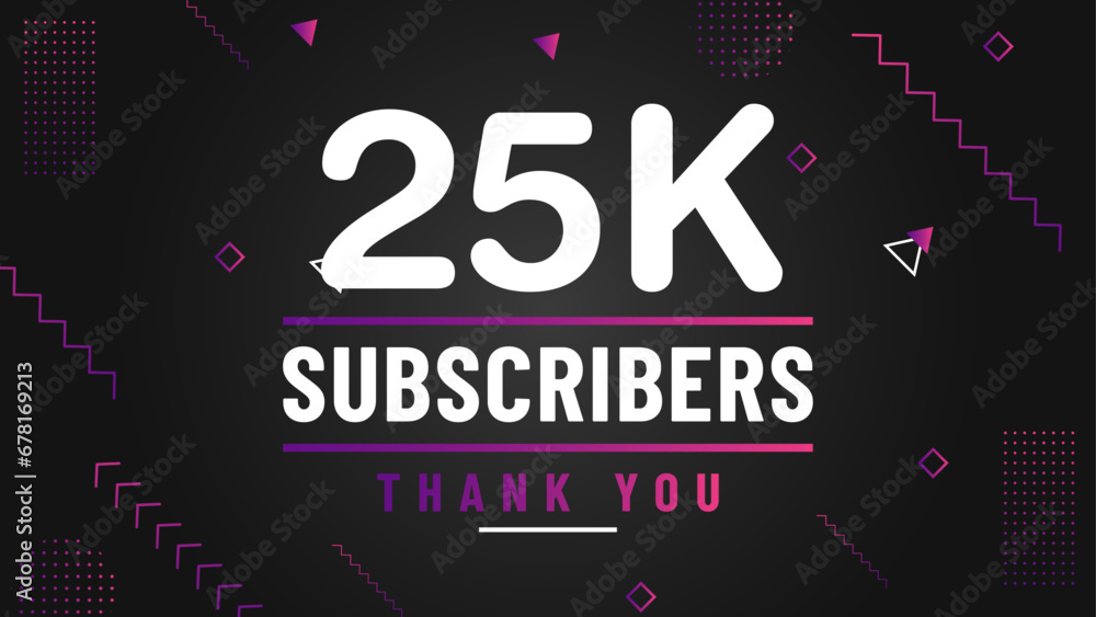 Thank you 25k subscriber congratulation template banner. 25k celebration subscribers template for social media