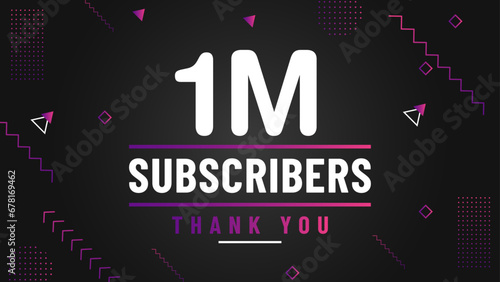 Thank you 1 million subscriber congratulation template banner. 1 million celebration subscribers template for social media