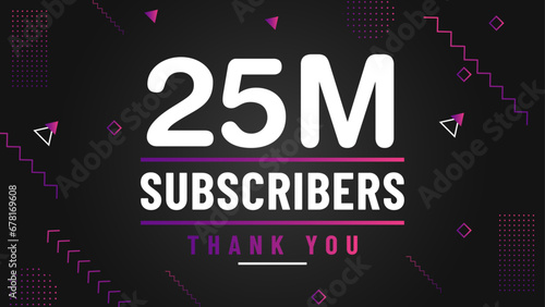 Thank you 25M subscriber congratulation template banner. 25M celebration subscribers template for social media