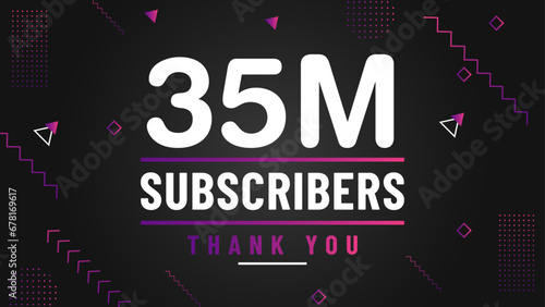 Thank you 35M subscriber congratulation template banner. 35M celebration subscribers template for social media photo