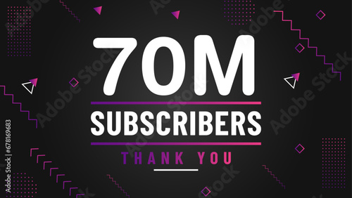 Thank you 70M subscriber congratulation template banner. 70M celebration subscribers template for social media