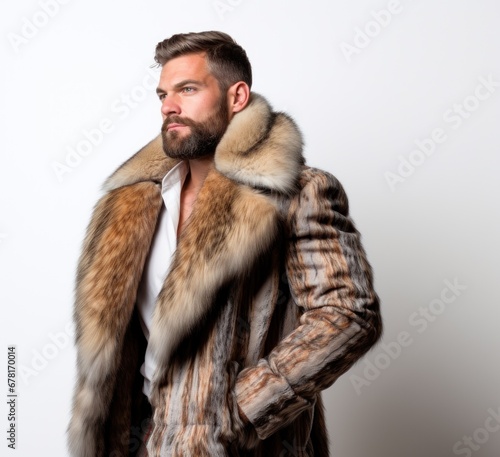 ashionable guy in a vintage fur lined coat photo