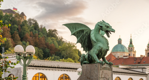 Ljubljana Dragon bridge, symbol of Ljubljana, capital of Slovenia photo