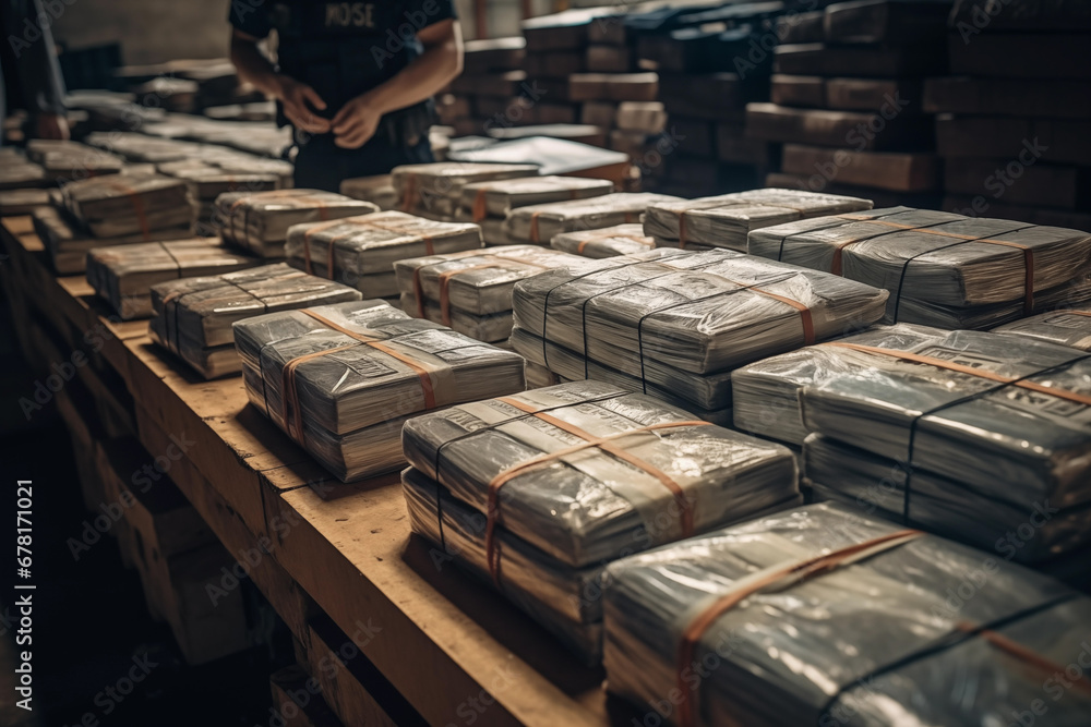 Drug trafficking Police stopped. Criminals transporting consignment of drugs. Police arest and seized a shipment of drugs, stopped drug courier, drug dealer, drug trafficker. Border custom control. - obrazy, fototapety, plakaty 