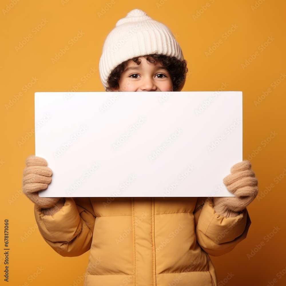 boy with a blank white signboard boy with a blank white signboard