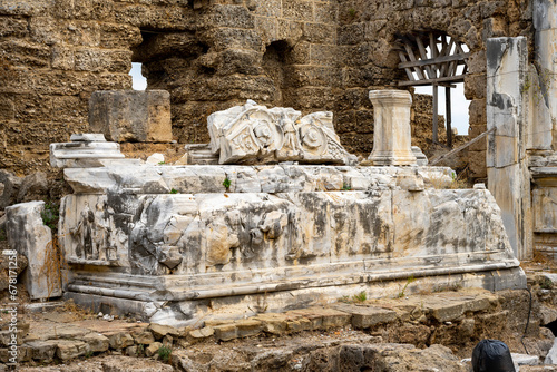 Wallpaper Mural The Ancient City of Side. Port. Peninsula. Turkey. Manavgat. Antalya. The largest amphitheater in Turkey. The main street of the ancient city. Mediterranean Sea.  Torontodigital.ca