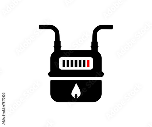Gas meter icon. Gas measure counter with valve and pipe. Gas meter, gas metering device vector design and illustration.
