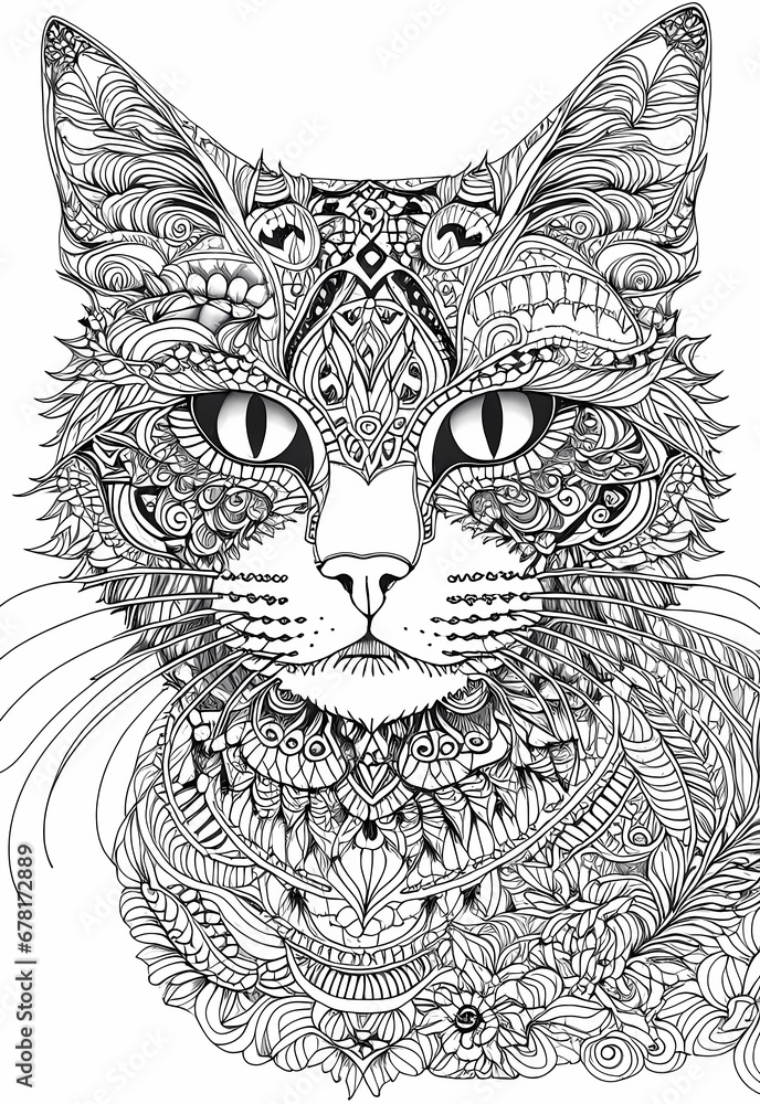 cat mandala art coloring page