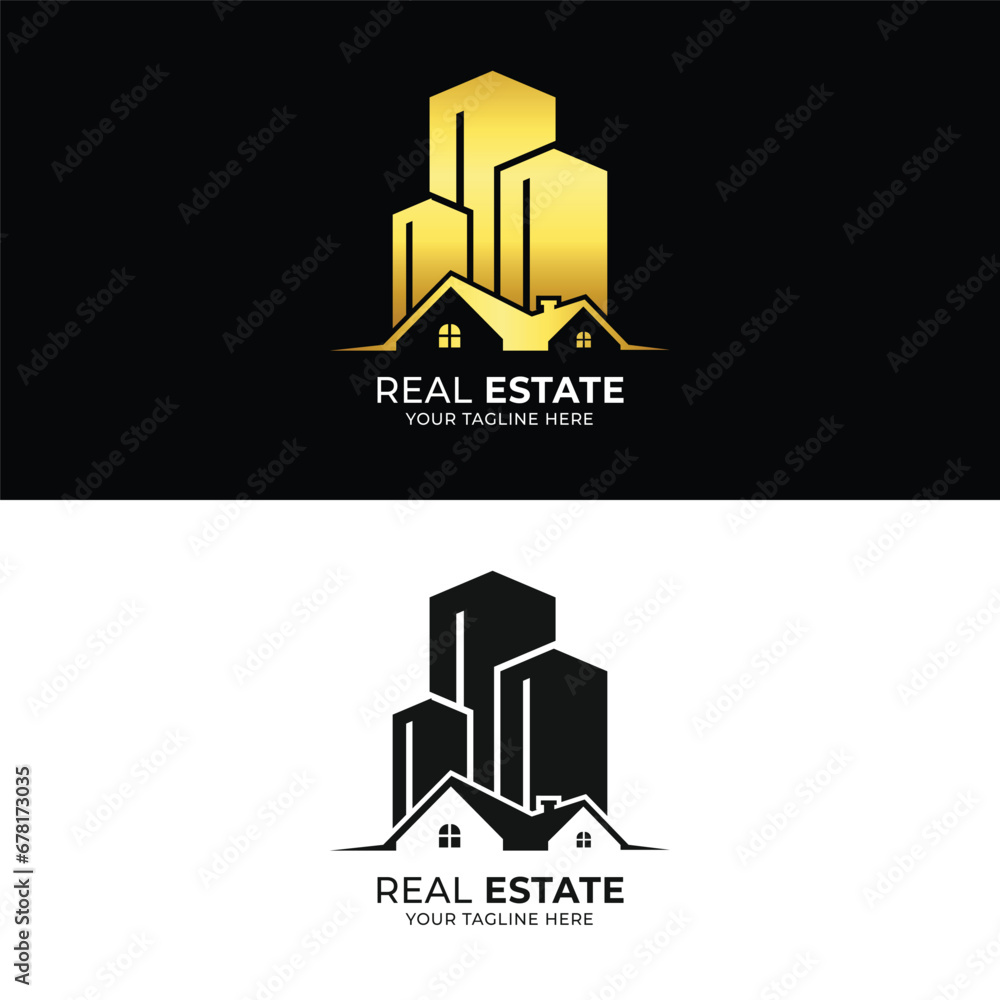 Vector luxury real estate company building logo template in golden ...