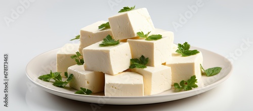 In Indian cuisine paneer is a traditional white cheese made from dairy milk and it is a popular ingredient used in various dishes served on a plate photo