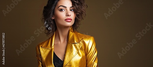 In her golden jacket the young and beautiful woman exuded pure glamour as people admired her hipster fashion sense in a fun and stylish portrait