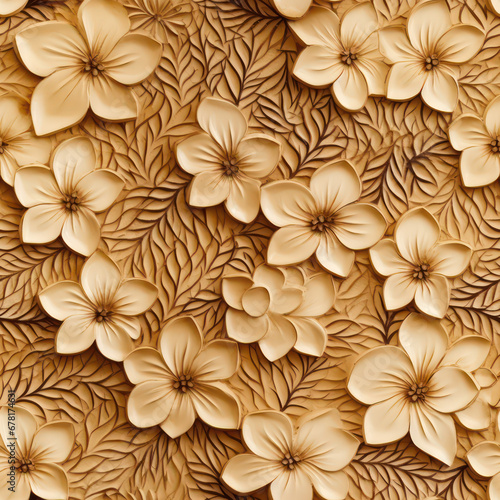 Seamless retro style leather brown flowers decorative background, ai generative