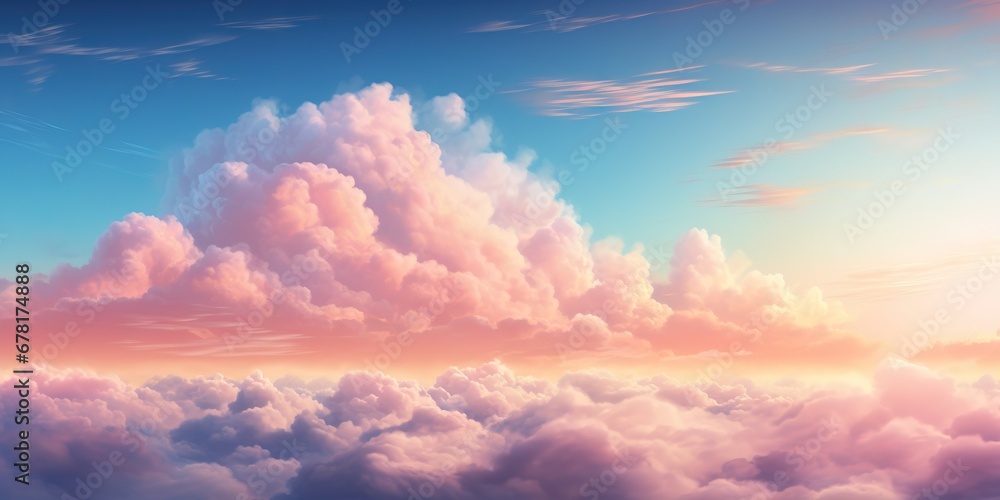Enchanting Sunset  A Pastel Sky with Fluffy Clouds, Generative AI