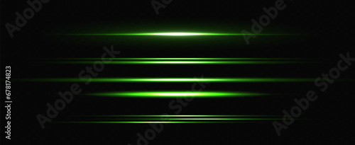 Vector illustration in green color. Set of lighting effects. Glare and flashes. Bright rays of light. Glowing lines. Vector illustration. Dust.Neon