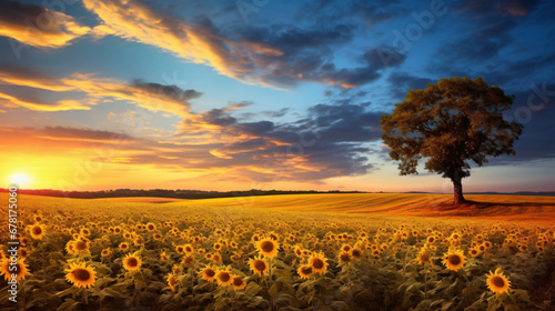 Agricultural landscape of a field of sunflowers