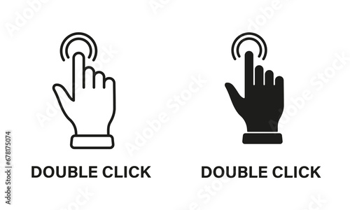 Double Click Gesture, Hand Cursor of Computer Mouse Line and Silhouette Black Icon Set. Pointer Finger Pictogram. Double Press, Swipe, Touch, Point, Tap Sign. Isolated Vector Illustration photo
