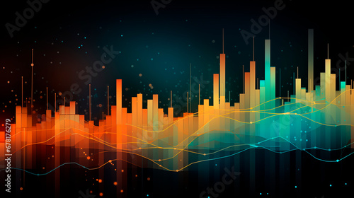 Abstract image of graphs, geometric shapes, growth and decline scales. Background for business presentations. Bright stylized background photo