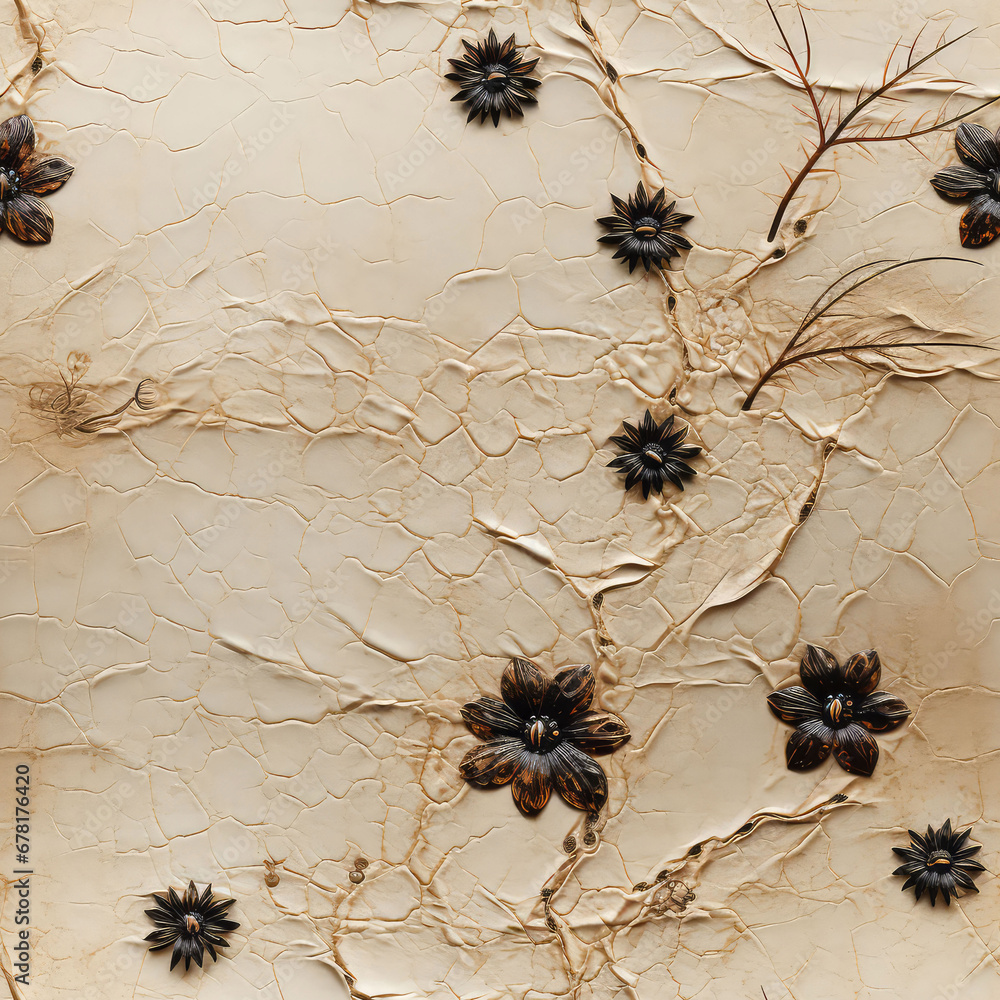 Naklejka premium Seamless vintage leather flowers decoration background, ai design