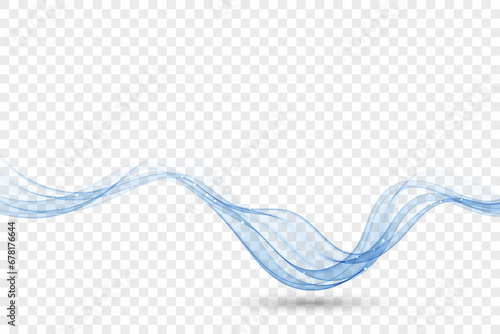 Abstract wave of blue smoke, transparent flow of blue lines, design element. photo