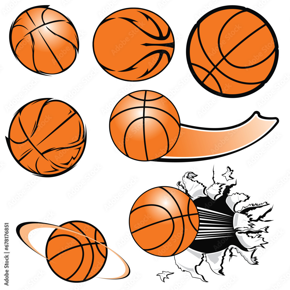 A set of color basketballs with different designs vector illustration