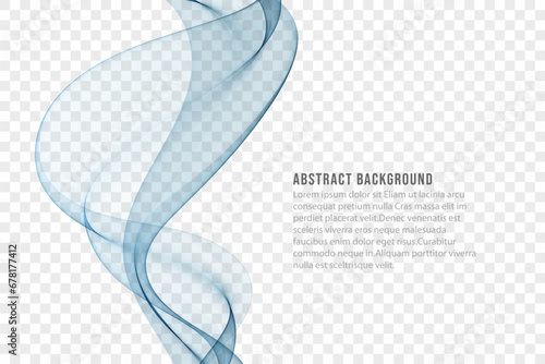 Abstract wave of blue smoke, transparent flow of blue lines, design element.