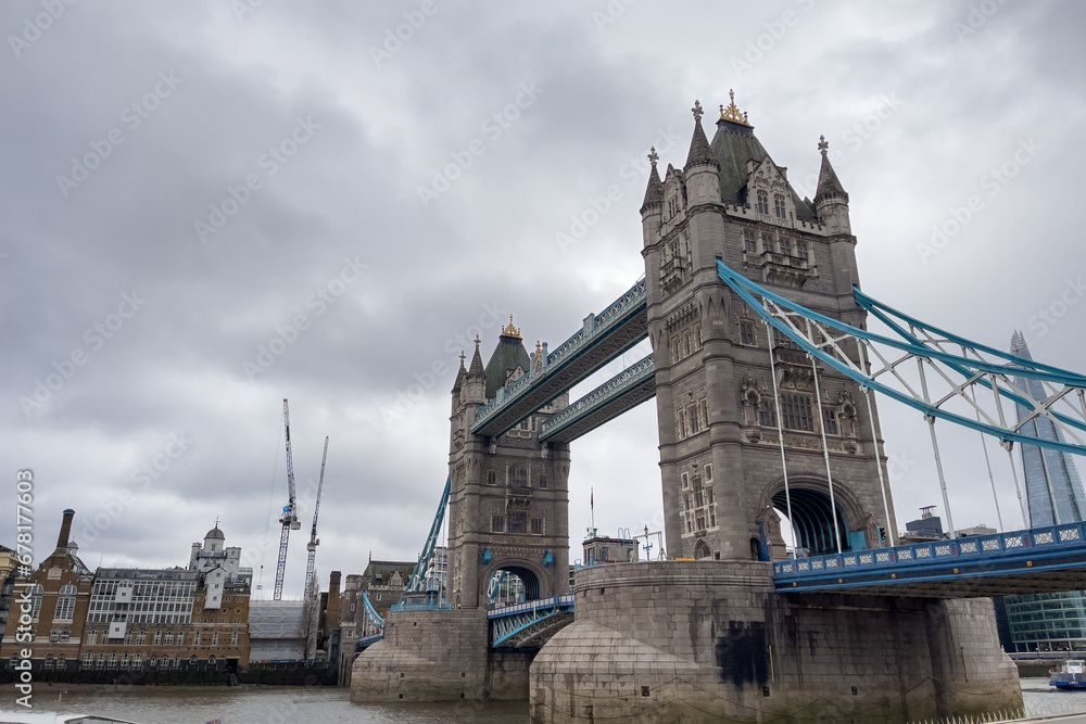 Iconic Tower Bridge connecting London with Southwark on the Thames River