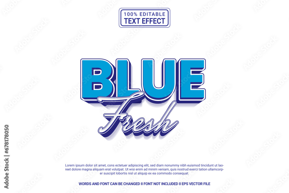 Editable text effect Blue Fresh 3d cartoon template style modren premium vector