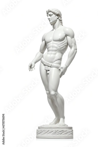 Upper body statue of a greek god apollo facing forward on a plain white background from Generative AI