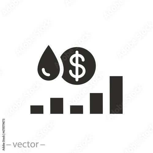 price or tariff volume of water icon, cost water supply, flat symbol on white background - editable stroke vector illustration