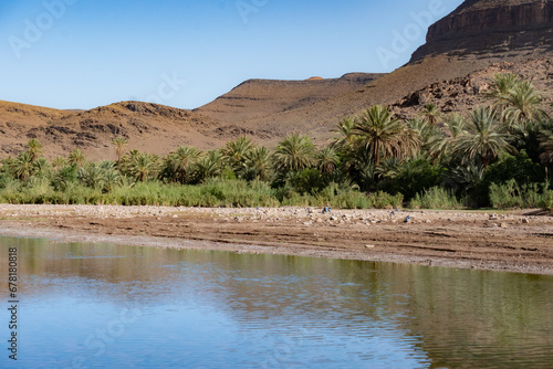 Oasis lake close to the desert city of Ouarzazate in North Africa