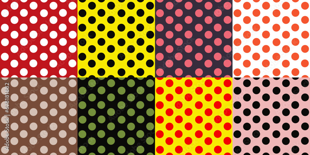 Fotografie Polka dots seamless vector set in several colours and backgrounds