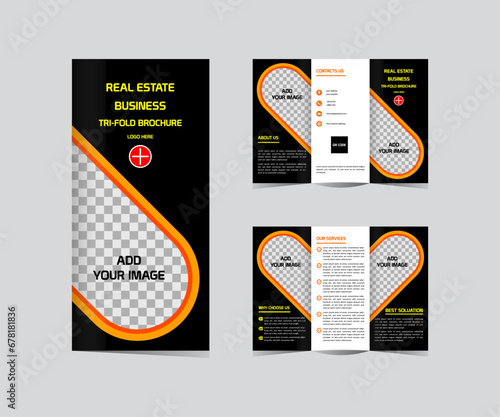Vector real estate Tri fold brochure design template editable