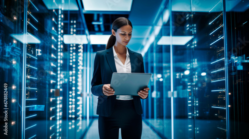 Woman Working in Data Center