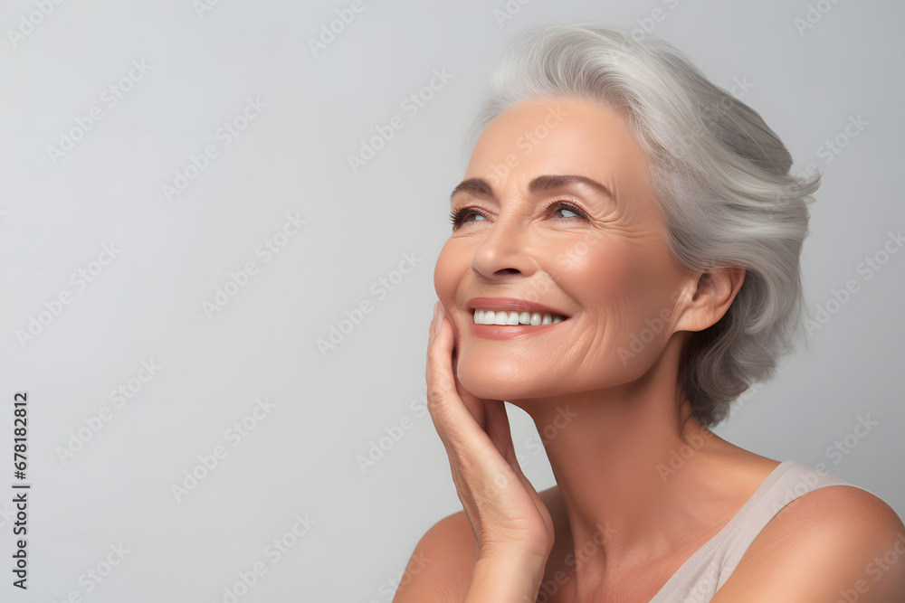 Beautiful smiling elderly woman with smooth healthy skin. Beautiful mature woman portrait Beautiful smiling elderly woman with smooth healthy skin. Beautiful mature woman portrait