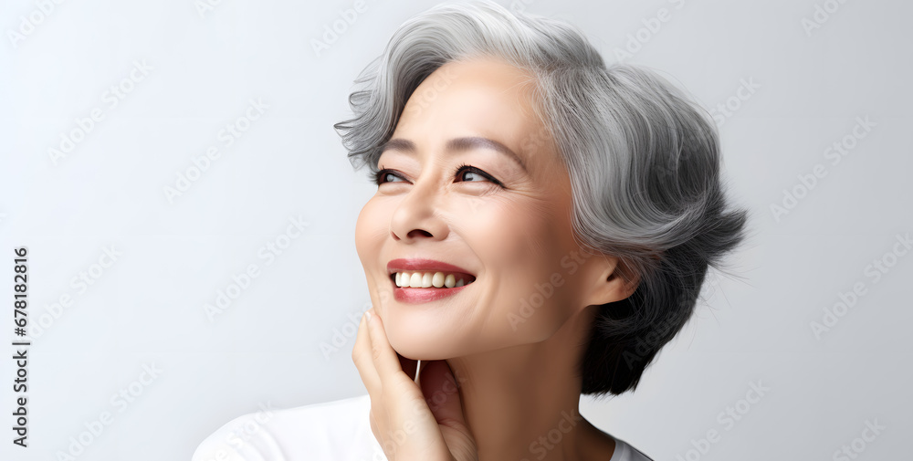 Beautiful smiling elderly woman with smooth healthy skin. Beautiful mature woman portrait Beautiful smiling elderly woman with smooth healthy skin. Beautiful mature woman portrait